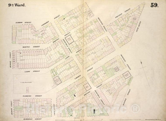 Historic 1854 Map - [Plate 59: Map Bounded By Barrow Street, Commerce Street, Bleeck - Vintage Wall Art