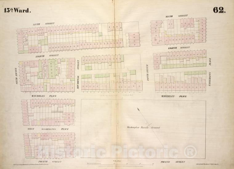 Historic 1854 Map - [Plate 62: Map Bounded By West 9Th Street, East 9Th Street, Univ - Vintage Wall Art
