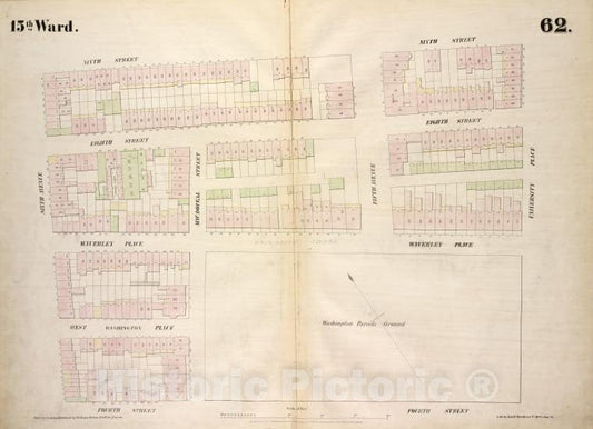 Historic 1854 Map - [Plate 62: Map Bounded By West 9Th Street, East 9Th Street, Univ - Vintage Wall Art