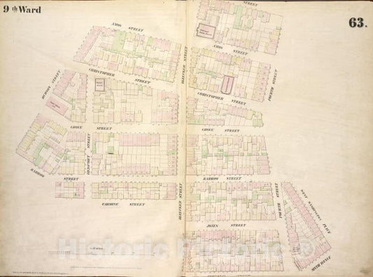 Historic 1854 Map - [Plate 63: Map Bounded By Amos Street, Charles Street, West 4Th - Vintage Wall Art