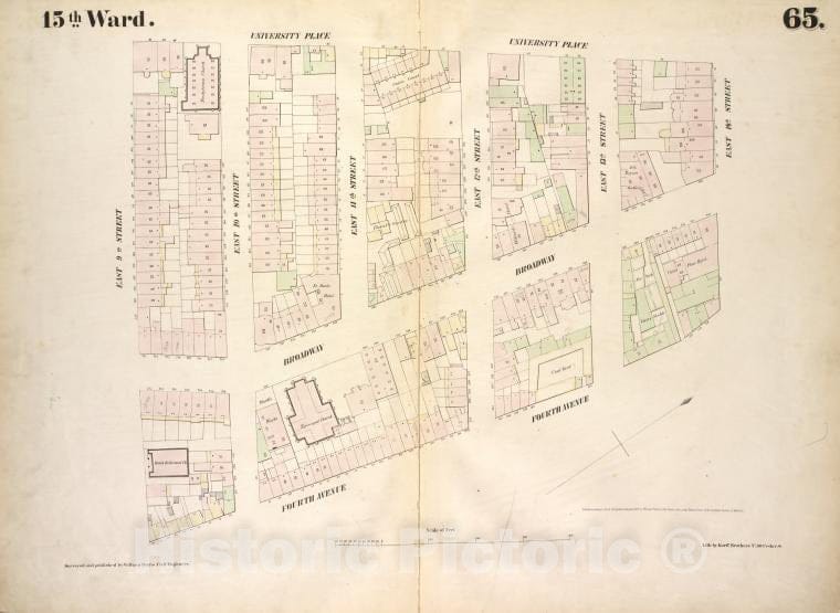 Historic 1854 Map - [Plate 65: Map Bounded By University Place, East 14Th Street, Fo - Vintage Wall Art