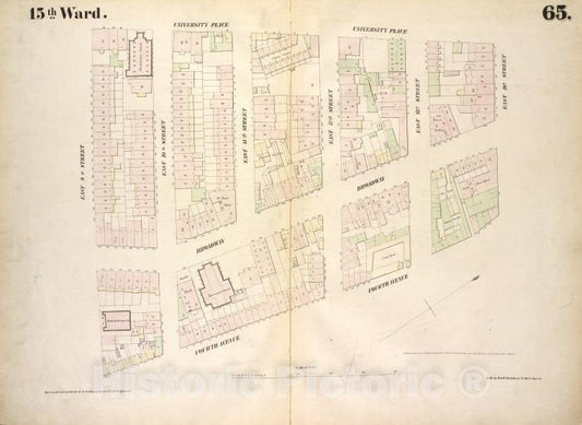 Historic 1854 Map - [Plate 65: Map Bounded By University Place, East 14Th Street, Fo - Vintage Wall Art
