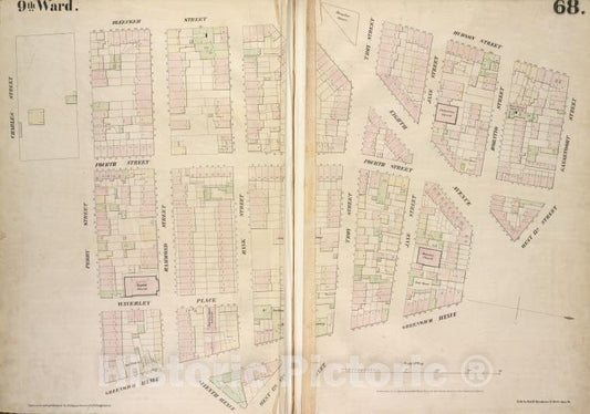 Historic 1854 Map - [Plate 68: Map Bounded By Bleecker Street, Hudson Street, Gansev - Vintage Wall Art