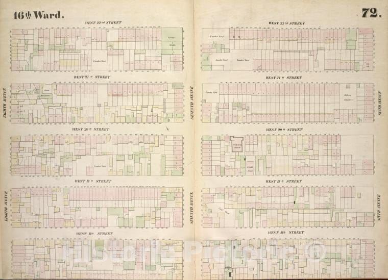 Historic 1854 Map - [Plate 72: Map Bounded By West 22Nd Street, Sixth Avenue, West 1 - Vintage Wall Art