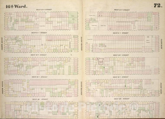 Historic 1854 Map - [Plate 72: Map Bounded By West 22Nd Street, Sixth Avenue, West 1 - Vintage Wall Art