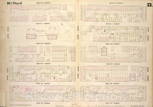 Historic 1854 Map - [Plate 73: Map Bounded By West 22Nd Street, Eighth Avenue, West - Vintage Wall Art
