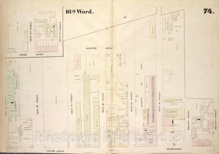 Historic 1854 Map - [Plate 74: Map Bounded By Eleventh Avenue, West 20Th Street, Ten - Vintage Wall Art