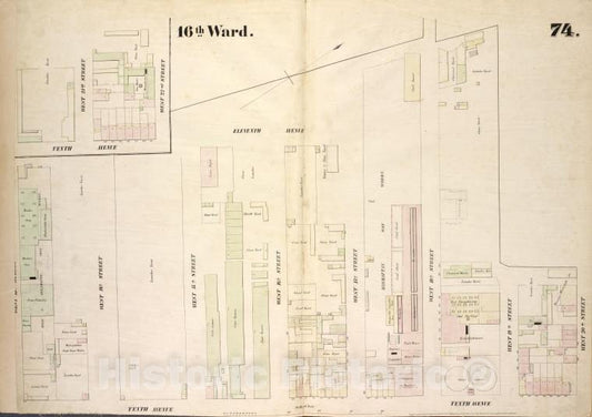 Historic 1854 Map - [Plate 74: Map Bounded By Eleventh Avenue, West 20Th Street, Ten - Vintage Wall Art