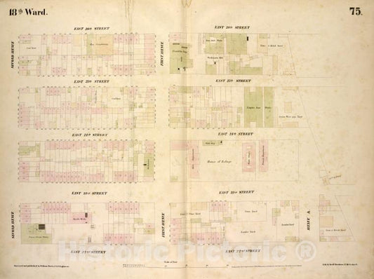 Historic 1854 Map - [Plate 75: Map Bounded By East 26Th Street, Avenue A, East 22Nd - Vintage Wall Art