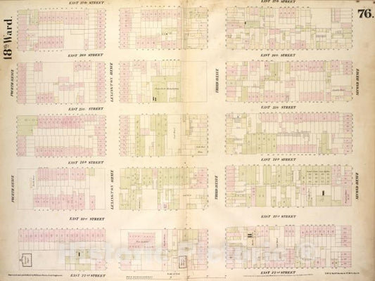 Historic 1854 Map - [Plate 76: Map Bounded By East 27Th Street, Second Avenue, East - Vintage Wall Art