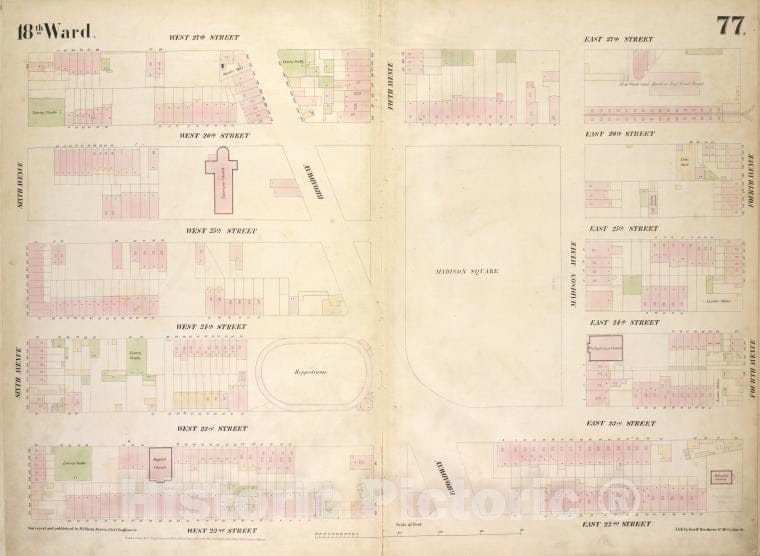 Historic 1854 Map - [Plate 77: Map Bounded By West 27Th Street, East 27Th Street, Fo - Vintage Wall Art