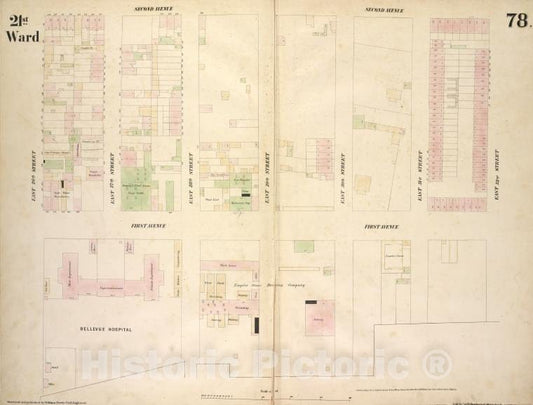 Historic 1854 Map - [Plate 78: Map Bounded By Second Avenue, East 32Nd Street, First - Vintage Wall Art