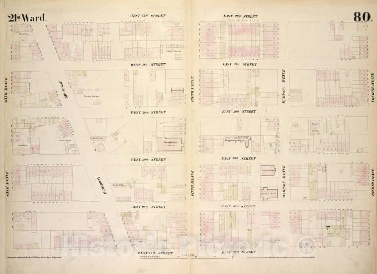 Historic 1854 Map - [Plate 80: Map Bounded By West 32Nd Street, East 32Nd Street, Fo - Vintage Wall Art