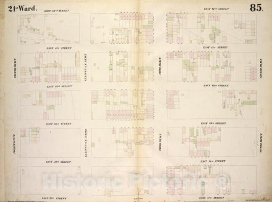 Historic 1854 Map - [Plate 85: Map Bounded By East 42Nd Street, Second Avenue, East - Vintage Wall Art