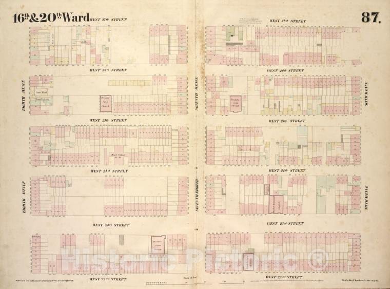 Historic 1854 Map - [Plate 87: Map Bounded By West 27Th Street, Sixth Avenue, West 2 - Vintage Wall Art