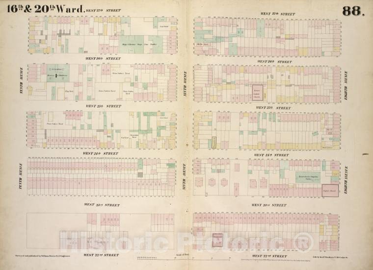 Historic 1852 Map - [Plate 88: Map Bounded By West 27Th Street, Eighth Avenue, West - Vintage Wall Art