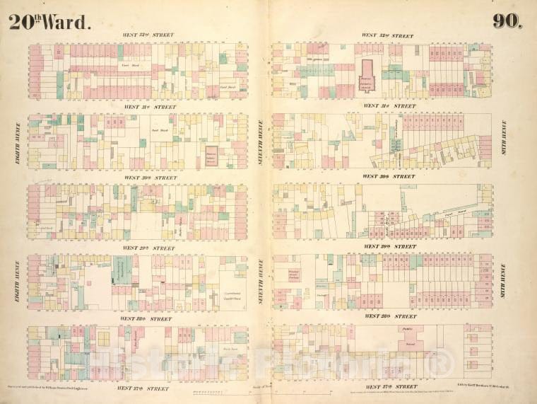 Historic 1854 Map - [Plate 90: Map Bounded By West 32Nd Street, Sixth Avenue, West 2 - Vintage Wall Art