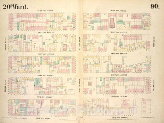 Historic 1854 Map - [Plate 90: Map Bounded By West 32Nd Street, Sixth Avenue, West 2 - Vintage Wall Art