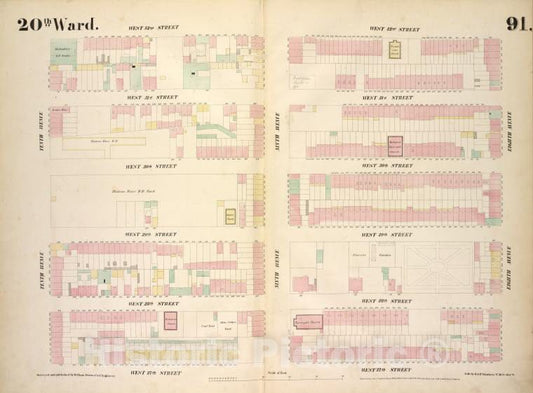 Historic 1854 Map - [Plate 91: Map Bounded By West 32Nd Street, Eighth Avenue, West - Vintage Wall Art