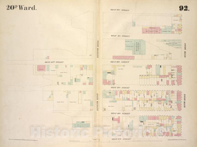 Historic 1854 Map - [Plate 92: Map Bounded By West 32Nd Street, Tenth Avenue, West 2 - Vintage Wall Art