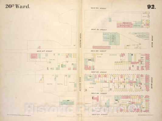 Historic 1854 Map - [Plate 92: Map Bounded By West 32Nd Street, Tenth Avenue, West 2 - Vintage Wall Art