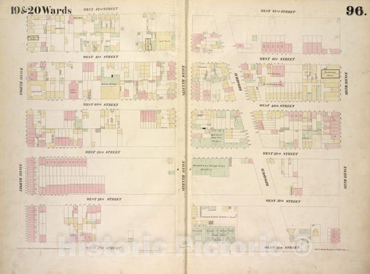 Historic 1854 Map - [Plate 96: Map Bounded By West 42Nd Street, Sixth Avenue, West 3 - Vintage Wall Art