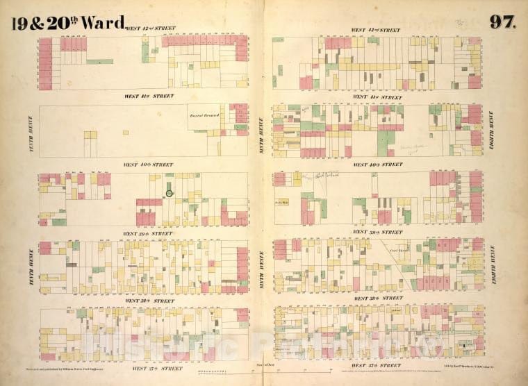 Historic 1854 Map - [Plate 97: Map Bounded By West 42Nd Street, Eighth Avenue, West - Vintage Wall Art
