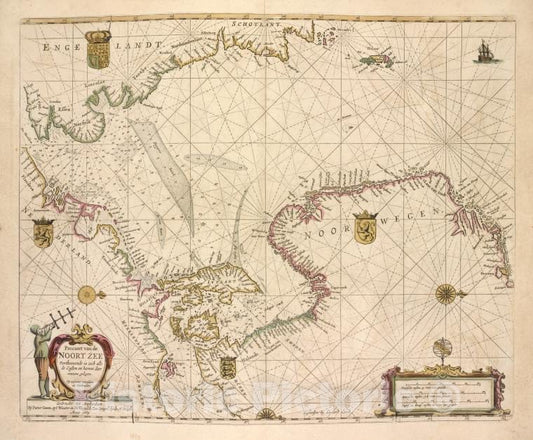 Historic 1672 Map - Pascaart Van De Noort Zee. - North Sea - De Zee-Atlas Ofte Water-Wereld - Vintage Wall Art