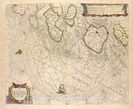 Historic Map - 1672 De Cust Van Zeelandt, Begrypende In Sich De Gaten Als Van De Wielingen, Ter Veere, Ziericzee, Brouwershaven, Goeree, En De Maes. - Vintage Wall Art