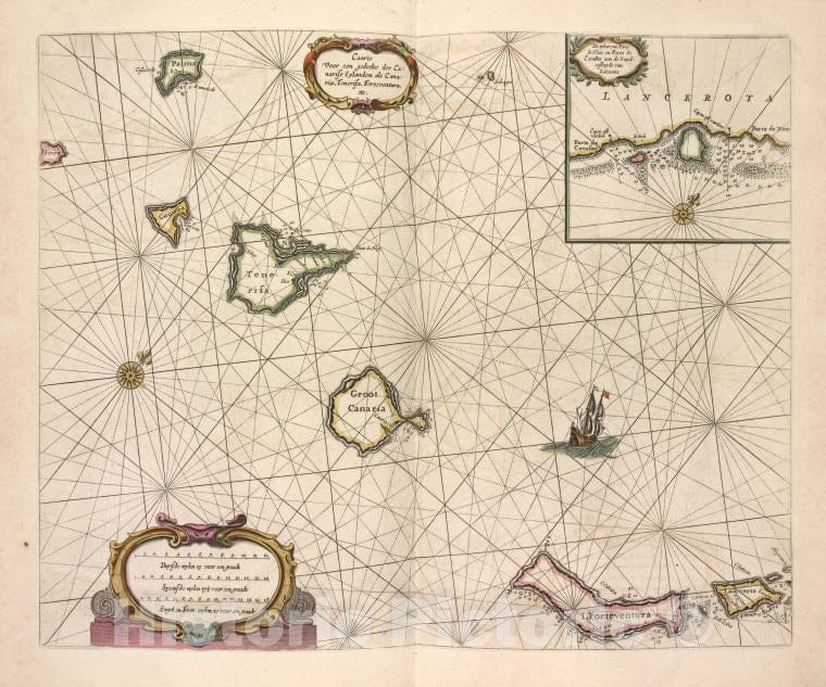 Historic 1672 Map - Caarte Voor Een Gedeelte Der Canarise Eylanden Als Canaria, Tenerifa, Forteventura, Etc. - Canary Islands - De Zee-Atlas Ofte Water-Wereld - Vintage Wall Art