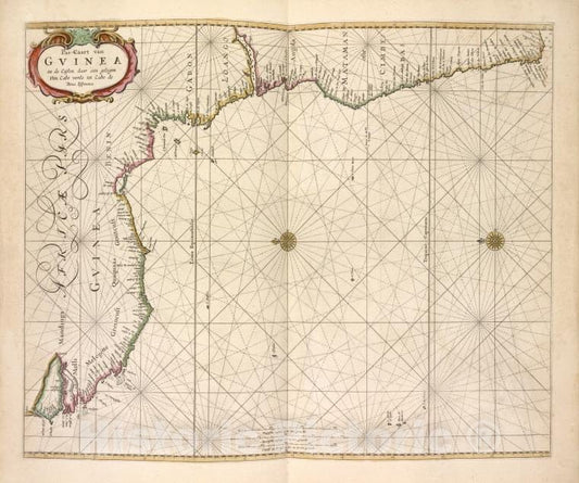 Historic Map - 1672 Pas-Caart Van Gvinea En De Custen Daer Aen Gelegen Van Cabo Verde Tot Cabo De Bona Esperanca. - Vintage Wall Art