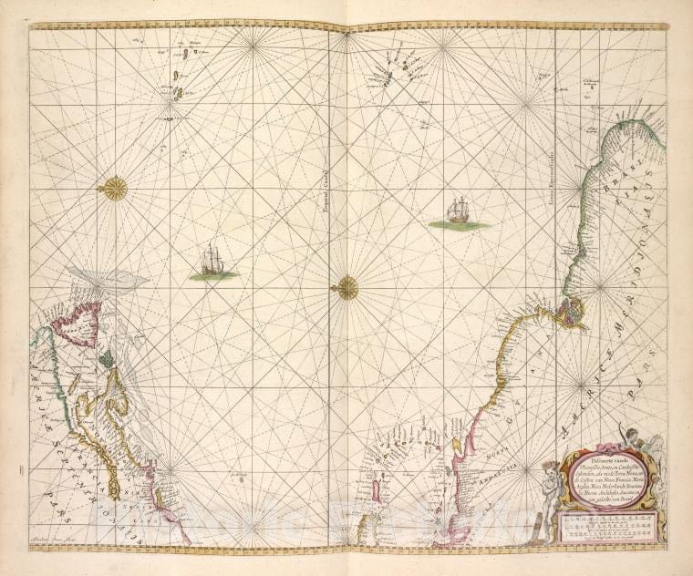 Historic 1672 Map - Pascaerte Van Vlaemsche, Soute, En Caribesche Eylanden, Als Mede - Vintage Wall Art