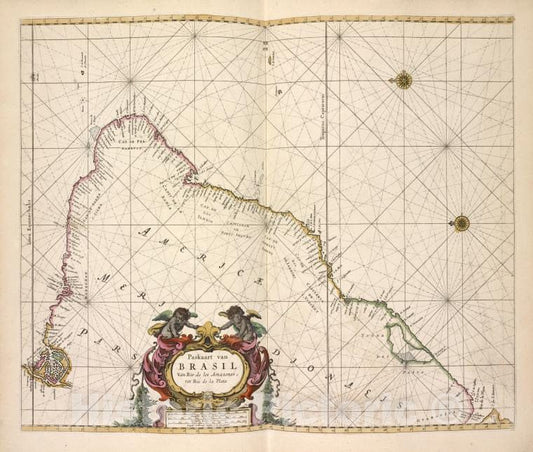Historic 1672 Map - Paskaart Van Brazil Van Rio De Los Amazones Tot Rio De La Plata. - Brazil - Atlantic Ocean - De Zee-Atlas Ofte Water-Wereld - Vintage Wall Art