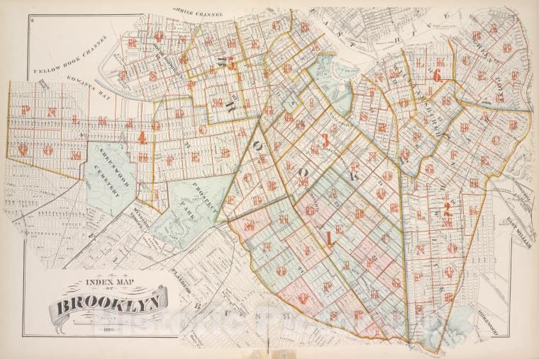 Historic 1880 Map - Index Map Of Brooklyn - Brooklyn (New York, N.Y.) - New York (State) - Vintage Wall Art