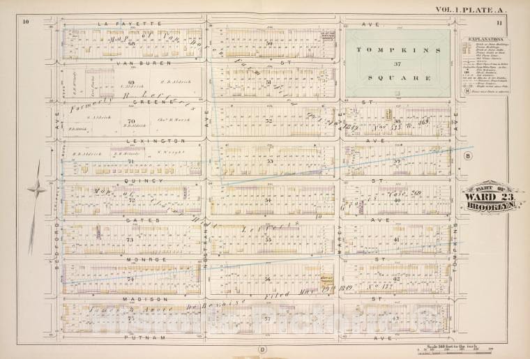 Historic Map - 1880 Brooklyn (New York, N.Y.), Bounded By Lafayette Ave, Tompkins Ave, Putnam Ave, Bedford Ave; ] - Vintage Wall Art
