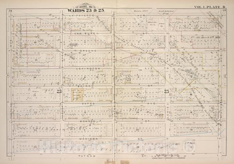 Historic Map - 1880 Brooklyn (New York, N.Y.), Bounded By Lafayette Ave, Stuyvesant Ave, Putnam Ave, Tompkins Ave; - Vintage Wall Art