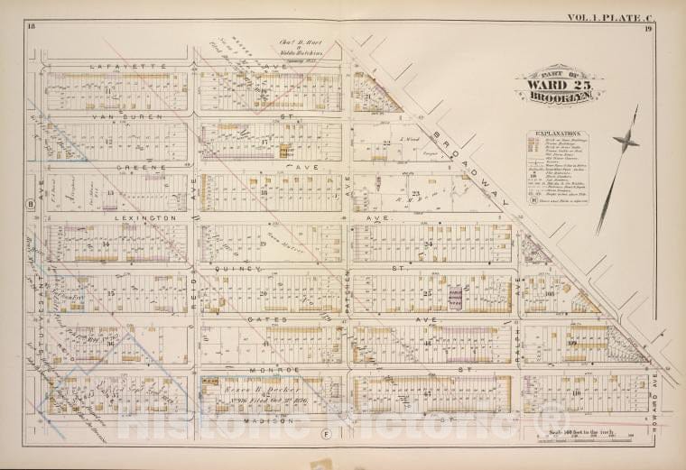 Historic Map - 1880 Brooklyn (New York, N.Y.), Bounded By Lafayette Ave, Broadway, Howard Ave, Madison Ave, Stuyvesant Ave; ] - Vintage Wall Art
