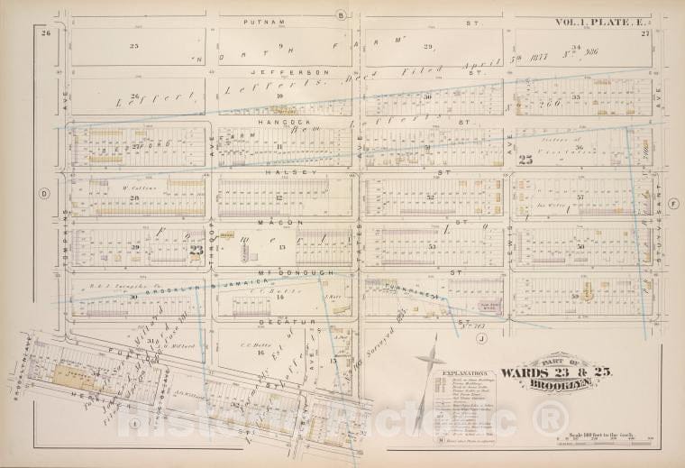Historic Map - 1880 Brooklyn (New York, N.Y.), Bounded By Putnam Ave, Stuyvesant Ave, Decatur St Tates Ave, Herkimer St Brooklyn Ave, Tompkins Ave; - Vintage Wall Art