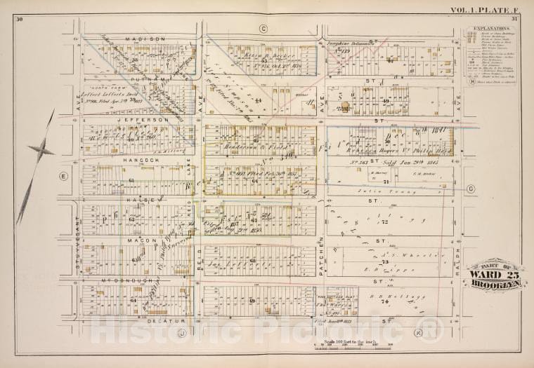 Historic Map - 1880 Brooklyn (New York, N.Y.),Madison Ralph, Decatur Uyvesant ; Putman Jefferson Hancock Halsey Macon Mc Donough Reid, Patchen, Vintage Wall Art