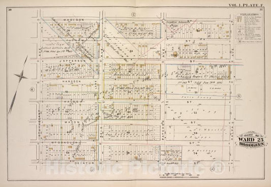 Historic Map - 1880 Brooklyn (New York, N.Y.),Madison Ralph, Decatur Uyvesant ; Putman Jefferson Hancock Halsey Macon Mc Donough Reid, Patchen, Vintage Wall Art