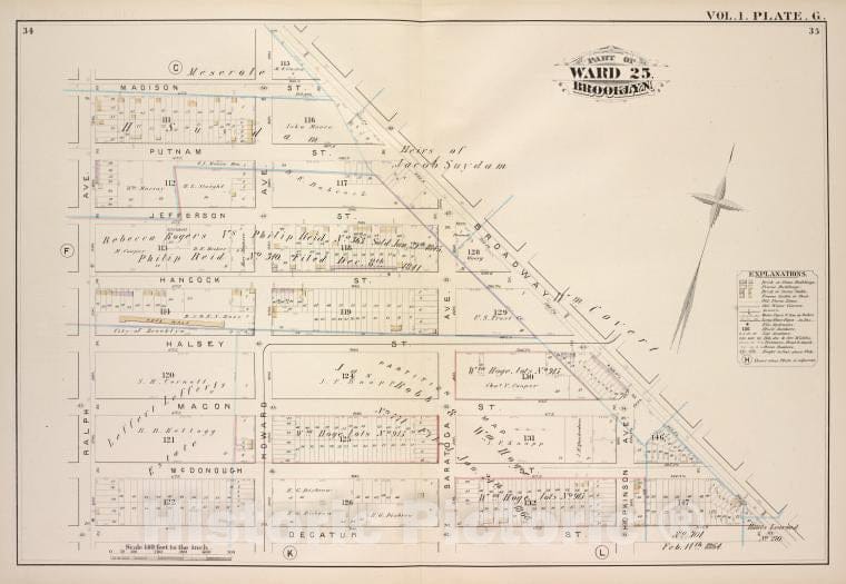 Historic Map - 1880 Brooklyn (New York, N.Y.), Bounded By Madison St Broadway, Decatur St Ralph Ave; ] - Vintage Wall Art