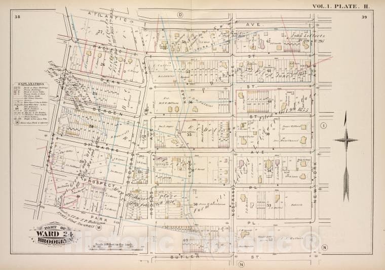 Historic Map - 1880 Brooklyn (New York, N.Y.), Atlantic Ave, New York Ave, Butler St Park Pl, Franklin Ave; - Vintage Wall Art