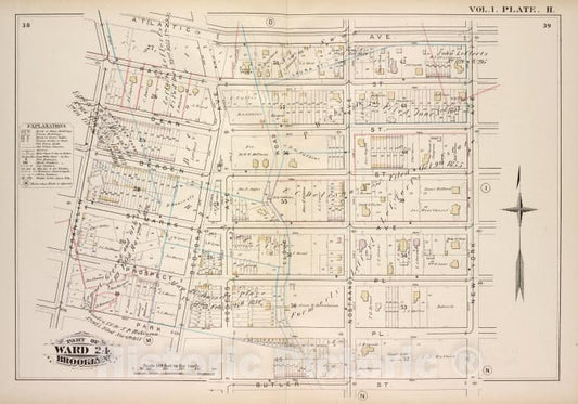 Historic Map - 1880 Brooklyn (New York, N.Y.), Atlantic Ave, New York Ave, Butler St Park Pl, Franklin Ave; - Vintage Wall Art