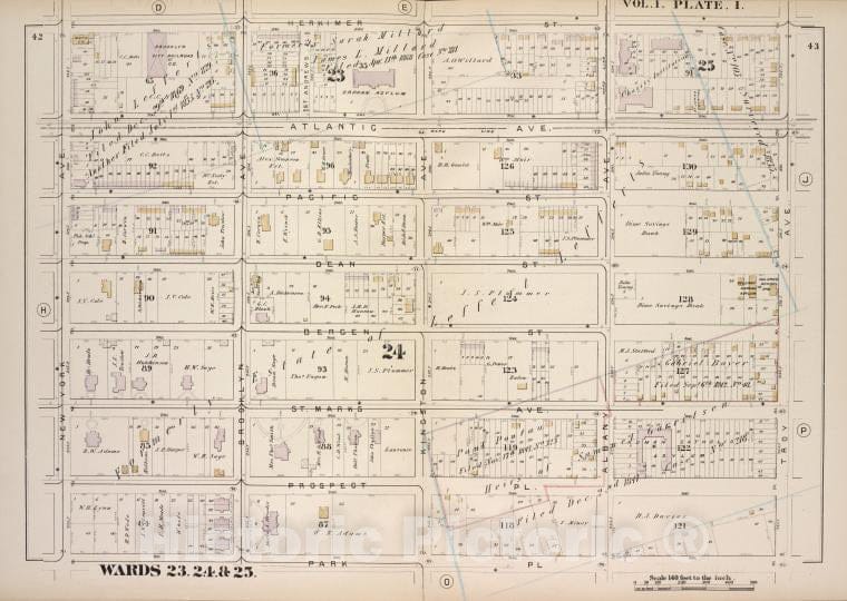 Historic Map - 1880 Brooklyn (New York, N.Y.), Herkimer St Troy Ave, Park Pl, New York Ave; - Vintage Wall Art