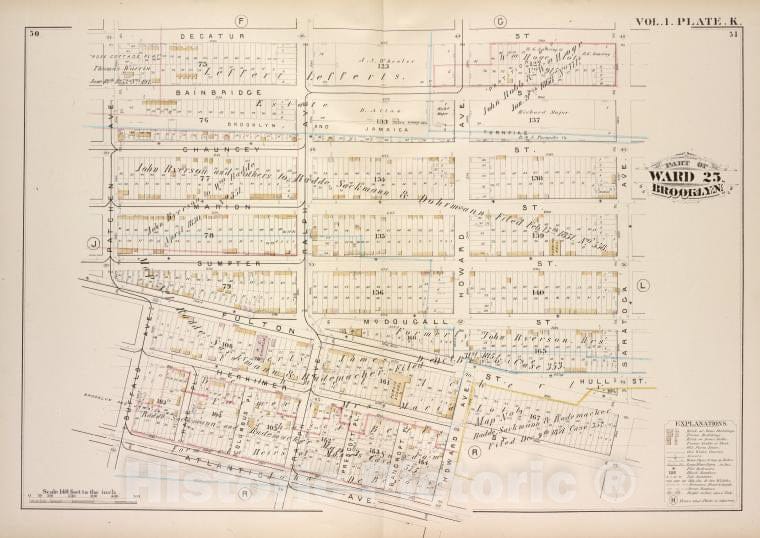 Historic Map - 1880 Brooklyn (New York, N.Y.), Decatur St Saratoga Ave, Herkimer St Howard Ave, Atlantic Ave, Buffalo Ave, Patchen Ave; - Vintage Wall Art