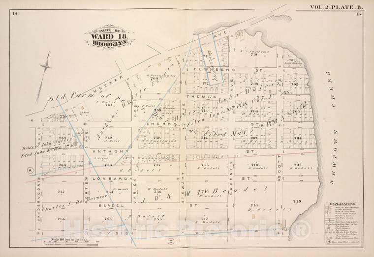 Historic Map - 1880 Brooklyn (New York, N.Y.), Meeker Ave, Newtown Creek, Division Pl, Vandervoort Ave; ] - Vintage Wall Art
