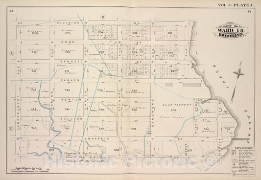 Historic Map - 1880 Brooklyn (New York, N.Y.), Division Pl, Newtown Creek, Orient St Vandervoort Ave; - Vintage Wall Art