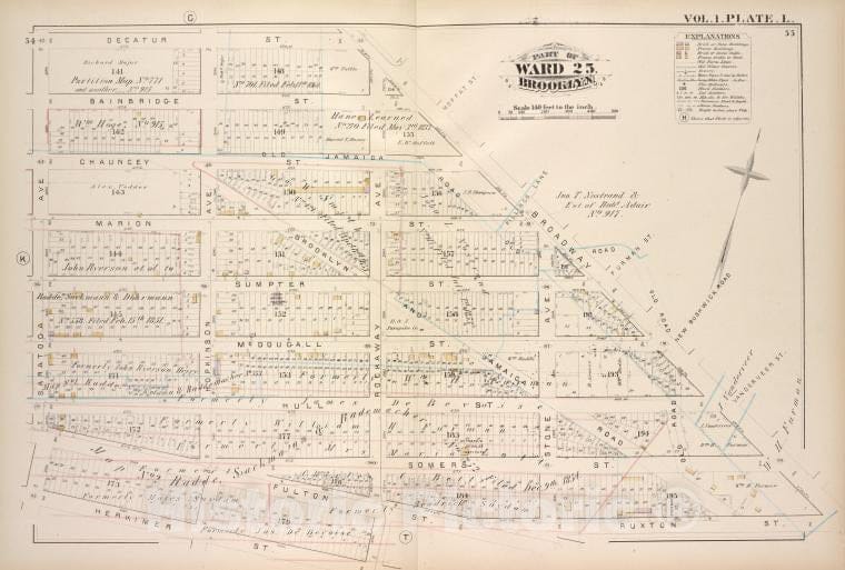 Historic Map - 1880 Brooklyn (New York, N.Y.), Decatur St Broadway, Ruxton St Rockaway Ave, Herkimer St Saratoga Ave; - Vintage Wall Art