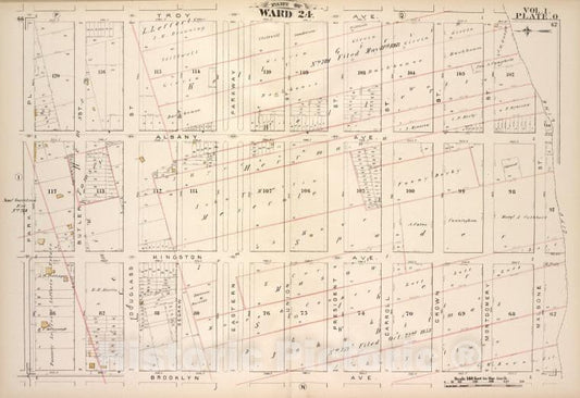 Historic Map - 1880 Brooklyn (New York, N.Y.), Troy Ave, City Line, Brooklyn Ave, Park Pl; - Vintage Wall Art