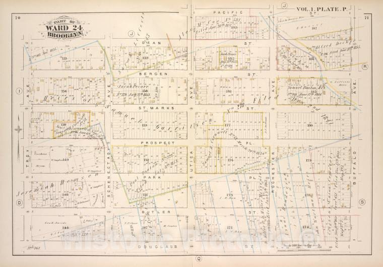 Historic Map - 1880 Brooklyn (New York, N.Y.), Dean St Pacific St Buffalo Ave, Douglass St Troy Ave; - Vintage Wall Art